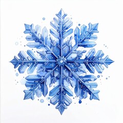 Blue Watercolor Snowflake Design on White