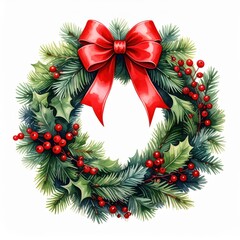 Festive Christmas Wreath with Red Bow