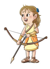 Girl archer from the Greek era, isolated drawing