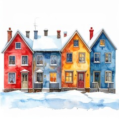 Colorful Winter Houses in Snowy Landscape