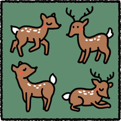Cute Hand-Drawn Deer Illustration Set – Cartoon Forest Animal Design