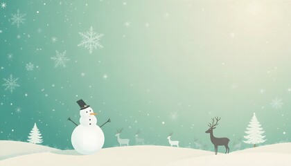 cute snowman with reindeer in pastel winter landscape for christmas background