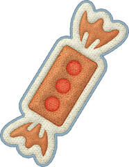Christmas candy patchwork element embroidery icon with sweet dessert textile applique style cheerful decoration