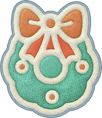 Christmas patchwork wreath element embroidery badge minimal teal bow festive icon