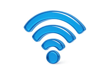 Blue glossy 3d icon visualizing wi-fi, internet connection, digital network, and data transfer. Transparent background