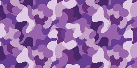 Seamless abstract camouflage pattern in shades of purple, creating a unique and versatile background design for various creative applications and projects