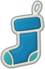 Christmas patchwork element blue stocking applique decoration joyful festive icon