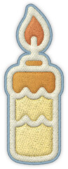 Christmas candle element patchwork embroidery icon, cute textile flame decoration for festive winter craft design