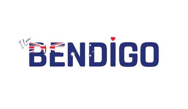 I love Bendigo, Typographic design of I love Bendigo on a white background, Flag typography of Bendigo with heart, Vector design of city of Australia, City of Australia