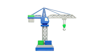 3D Crane Lifting Objects on White Background