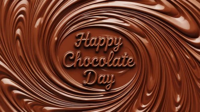 Happy chocolate day celebration with melted chocolate swirls and glossy texture isolated on white background
