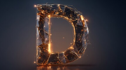 Glowing Crystal Letter D Abstract Digital Technology.