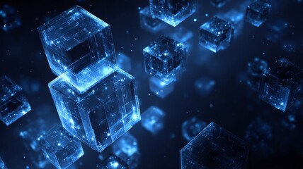 Abstract blue futuristic technology background with 3d cubes, digital network patterns, and modern innovation design for it, data visualization, and high-tech digital projects