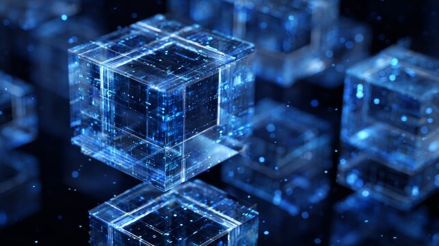 Abstract blue futuristic technology background with 3d cubes, digital network patterns, and modern innovation design for it, data visualization, and high-tech digital projects - Powered by Adobe