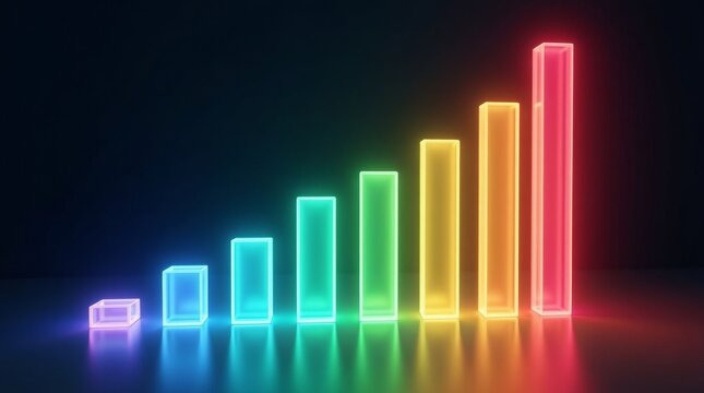 Glowing bars ascending in rainbow colors bar chart