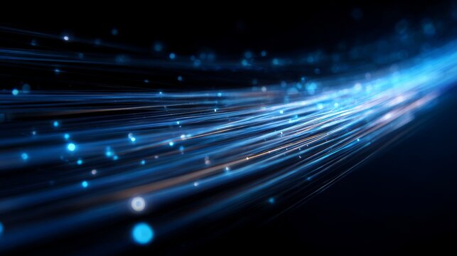 Blue light streak fiber optic speed lines creating futuristic abstract background representing 5g and 6g wireless data transmission, ultra high speed internet connectivity, digital network flow, next  - Powered by Adobe