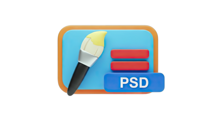 3D PSD Icon with Paint Brush and Design Elements