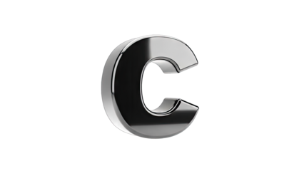 Shiny Metallic Letter C on White Background