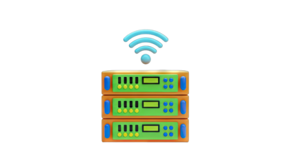 3D Render of Servers with Wi-Fi Signal - Connectivity