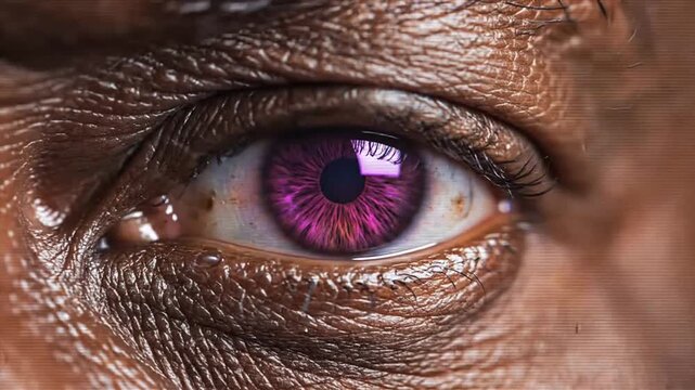 Closeup of eye with vibrant violet iris