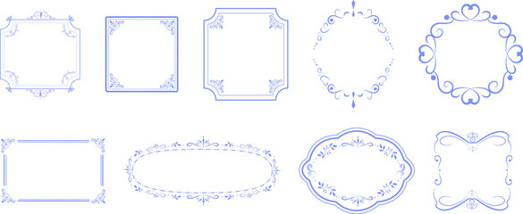 エレガントフレームのイラストセット　青