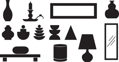 Black silhouette home decor icons set