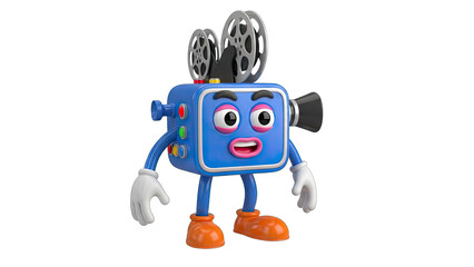Cartoon Camera Character Standing on White Background