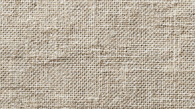 Detailed macro view of a rustic light beige burlap fabric showcasing its woven texture