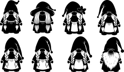 Gnome Silhouette SVG Bundle &ndash; Cute Scandinavian Gnomes with Hats and Lanterns, Christmas & Fantasy Clipart