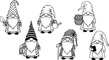 Gnome Silhouette SVG Bundle &ndash; Cute Scandinavian Gnomes with Hats and Lanterns, Christmas & Fantasy Clipart