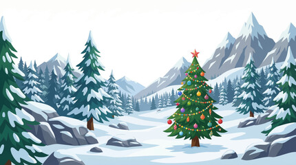 massive decorated Christmas tree stands in a snowy mountain valley, surrounded by pine forests, glowing ornaments, and winter light, creating a majestic and peaceful holiday landscape © Evan