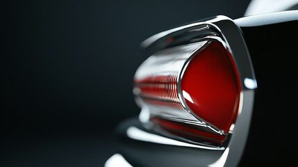 A close-up view showcases a classic car's taillight, featuring a red lens surrounded by gleaming chrome trim against a dark backdrop, accentuating the vehicle's vintage design.