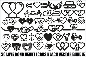 50 Love Bond Heart Icons Vector Bundle