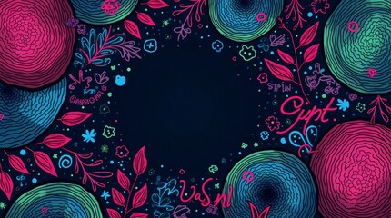 Vibrant floral and circular patterns abstract background