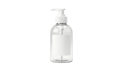 Clear Hand Sanitizer Bottle with Pump on White Background