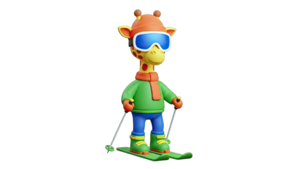 Giraffe Skiing in Winter Wonderland