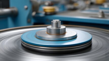 Industrial hine rotor spinning with blue component symbolizing precision manufacturing and sepa n processes