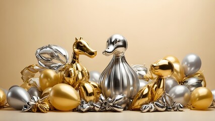 Decorative Ducks and Balloons on a Light Background in a Festive Setting During a Celebration or Event