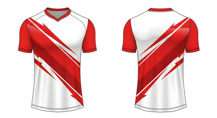 White and red t-shirt with abstract graphic design from front and back view