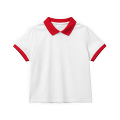 White polo shirt with red collar and cuffs isolated on transparent background