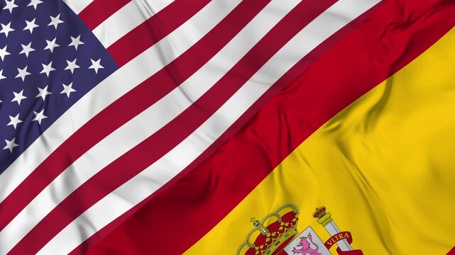 United States vs Spain flag animation seamless loop. 4K High Resolution