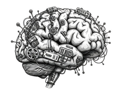 Mechanical brain illustration isolated on transparent background