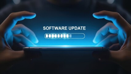 Seamless Software Update: Glowing Progress Bar on Modern Smartphone Screen for Maintenance