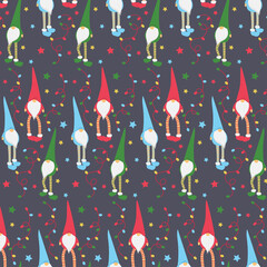 Seamless pattern of Christmas gnomes with garlands