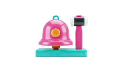 3D Bell and Hammer Icon: Notification Concept