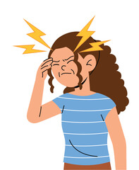 Middle Age Woman with Headache, Unwell Female Hands on Forehead with Pain illustration