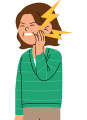 Middle Age Woman with Toothache, Unwell Female Hands on Cheek with Pain illustration