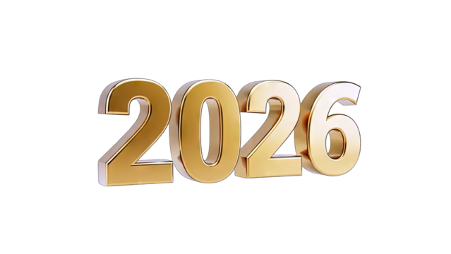Golden 2026 Year Numbers on White Background - Powered by Adobe
