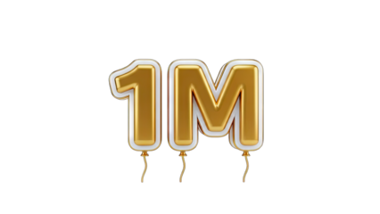 1M Golden Balloon Celebration on White Background