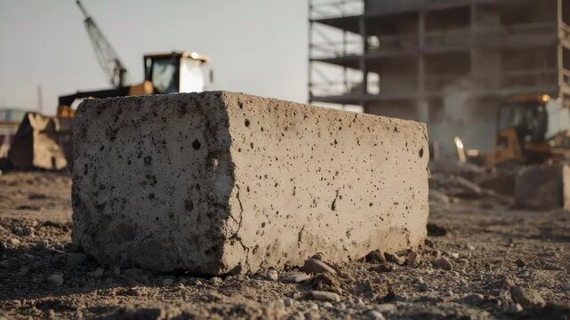 Construction Site with Concrete Block and Machinery.